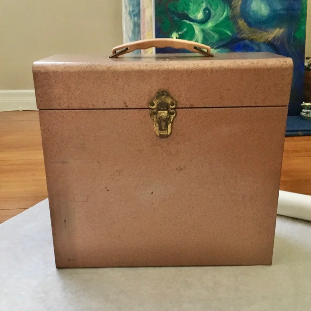 Vintage 60s Bronze Copper Pinkish Metal Storage Carry Travel Case with Handle